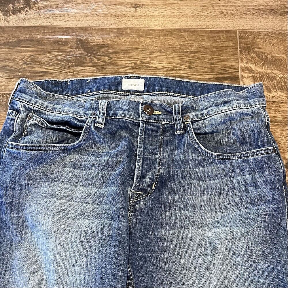 Hudson Jeans Men's Size 34 Blue Denim Byron Straight Leg Distressed 5-Pockets - Picture 6 of 14